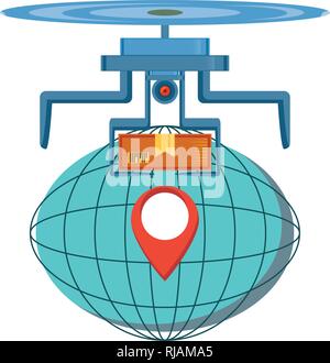 drone technology with box carton and sphere planet vector illustration ...