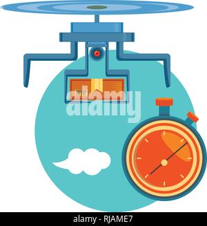 drone technology with box carton and chronometer vector illustration ...