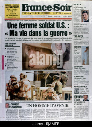 Front Page of the French publication 'France-Soir' reporting the last days of the Gulf War, 2nd February 1991. The Gulf War (2 August 1990 - 28 February 1991), codenamed Operation Desert Shield and Operation Desert Storm, was a war waged by coalition forces from 35 nations led by the United States against Iraq in response to Iraq's invasion and annexation of Kuwait. Stock Photo