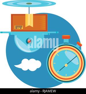 drone technology with box carton and chronometer vector illustration ...