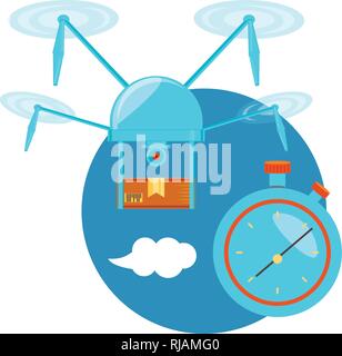 drone technology with box carton and chronometer vector illustration ...