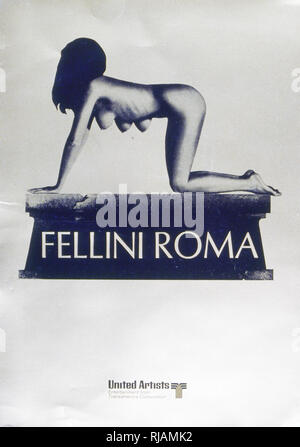 1972 Film Posta for 'Roma' by Fellini. A semi-autobiographical, poetic comedy-drama film depicting director Federico Fellini's move from his native Rimini to Rome as a youth. It is a homage to the city, shown in a series of loosely connected episodes set during both Rome's past and present. Federico Fellini (1920 - 1993) was an Italian film director and screenwriter. Stock Photo