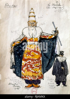 Costume design by Benois, for the Russian Ballet 'Petrushka' 1910-11. The Ballet was composed by Igor Stravinsky. Michel Fokine choreographed the ballet; Benois designed the sets and costumes. Petrushka was first performed by Sergei Diaghilev's Ballets Russes at the Theatre du Chatelet in Paris on 13 June 1911. Alexandre Nikolayevich Benois (1870 -  1960) was a Russian artist, art critic, historian, preservationist, and founding member of Mir iskusstva (World of Art), an art movement and magazine. Stock Photo