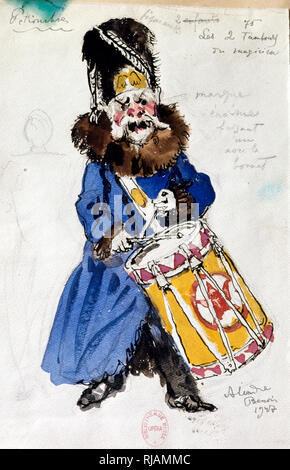 Costume design by Benois, for the Russian Ballet 'Petrushka' 1910-11. The Ballet was composed by Igor Stravinsky. Michel Fokine choreographed the ballet; Benois designed the sets and costumes. Petrushka was first performed by Sergei Diaghilev's Ballets Russes at the Theatre du Chatelet in Paris on 13 June 1911. Alexandre Nikolayevich Benois (1870 -  1960) was a Russian artist, art critic, historian, preservationist, and founding member of Mir iskusstva (World of Art), an art movement and magazine. Stock Photo