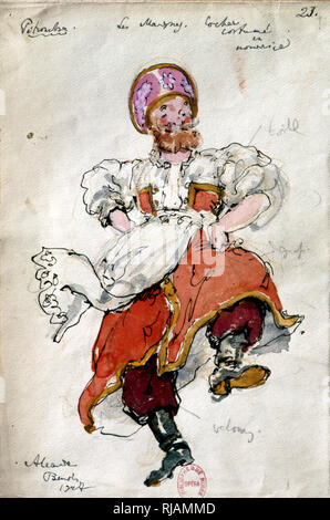 Costume design by Benois, for the Russian Ballet 'Petrushka' 1910-11. The Ballet was composed by Igor Stravinsky. Michel Fokine choreographed the ballet; Benois designed the sets and costumes. Petrushka was first performed by Sergei Diaghilev's Ballets Russes at the Theatre du Chatelet in Paris on 13 June 1911. Alexandre Nikolayevich Benois (1870 -  1960) was a Russian artist, art critic, historian, preservationist, and founding member of Mir iskusstva (World of Art), an art movement and magazine. Stock Photo