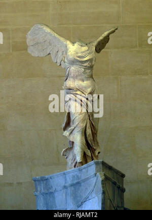 The Winged Victory of Samothrace, also called the Nike of Samothrace, is a marble Hellenistic sculpture of Nike (the Greek goddess of victory), that was created about the 2nd century BC Stock Photo