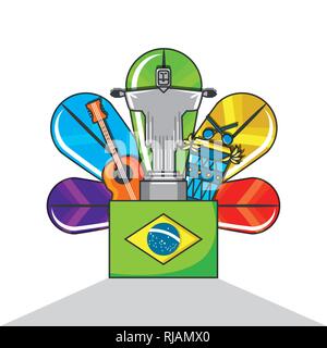 flag of brazil with culture icons vector illustration design Stock Vector