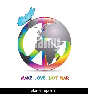 peace colorful symbol with butterfly and earth make love not war vector illustration EPS10 Stock Vector