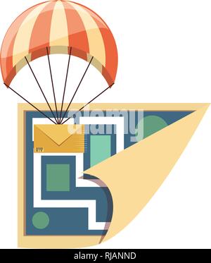 parachute flying with envelope delivery service vector illustration design Stock Vector