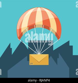 parachute flying with envelope delivery service vector illustration design Stock Vector