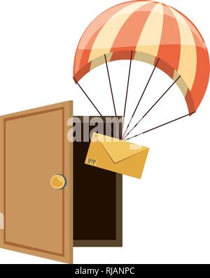 parachute flying with envelope delivery service vector illustration design Stock Vector