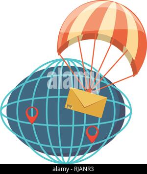 parachute flying with envelope delivery service vector illustration design Stock Vector