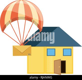 parachute flying with envelope delivery service vector illustration design Stock Vector