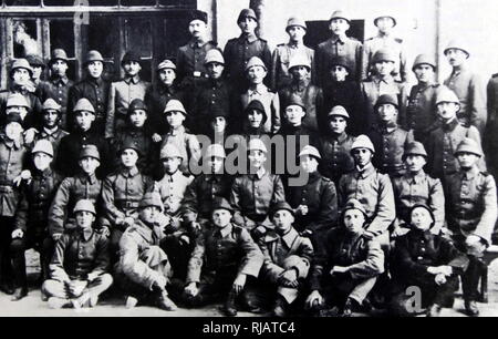 Palestinian Jewish students of the Gymnasia Herzliya, graduate as soldiers in the Ottoman Turkish army in 1914. The Herzliya Hebrew Gymnasium (Gymnasia Herzliya), is a historic high school in Tel Aviv, Israel. The school was founded in 1905 in Ottoman-controlled Jaffa. Gymnasia Herzliya was the country's first Hebrew high school. Stock Photo
