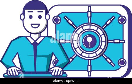 elegant businessman with safe box vector illustration design Stock Vector