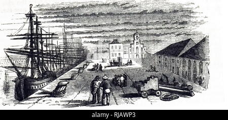 An engraving depicting the East India Company Dock, London. Dated 19th century Stock Photo