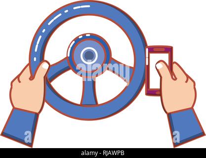 hands human driving and using cellphone vector illustration design Stock Vector