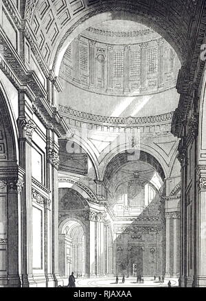 An engraving depicting St Paul's Cathedral, an Anglican cathedral, the seat of the Bishop of London and the mother church of the Diocese of London. Dated 19th century Stock Photo