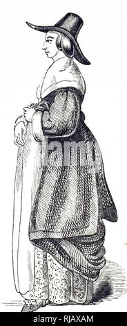 An engraving depicting a woman in Puritan dress. 19th century Stock Photo