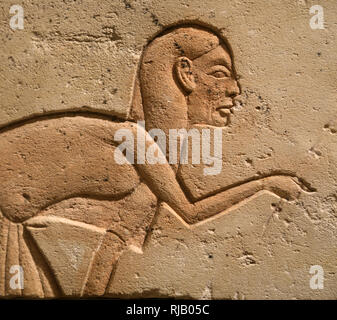 Egyptian relief. Attendants of the Royal Family. Dynasty 18, Akhenaten era, ca. 1353-36 BC. The Met. NY, USA. Stock Photo