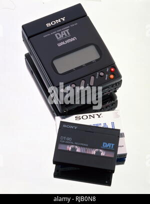 Sony TCD-D3 Digital Audio Tape Recorder and cassette tape; (1991-92). The TCD-D3 was Sony's first portable DAT Recorder. Stock Photo