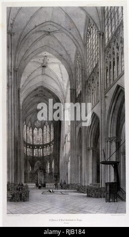 12th century, Cathedral at Troyes, in France. 1857. Drawing by Baron Isidore Taylor (1789 - 1879), French traveller and author. Stock Photo
