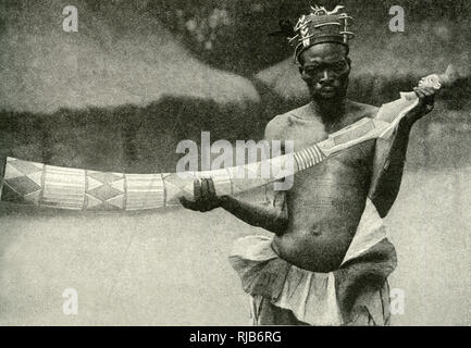 Trumpeter of the Mangbetu, Belgian Congo, Central Africa Stock Photo