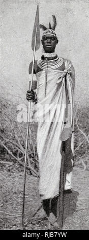 Tribesman with his spear, French Congo, Central Africa Stock Photo