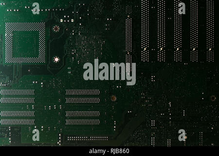 Full Frame Back View of Computer Motherboard Circuit Stock Photo