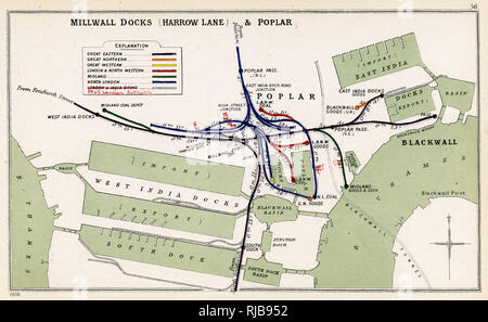 Map, Millwall Docks (Harrow Lane) and Poplar, East London Stock Photo