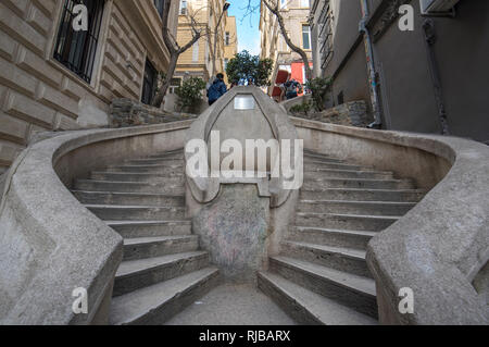 Camondo Stairs (Kamondo Merdivenleri) in Galata District. The stairs climb the hill from the Galata docks and Avenue of the Banks in Istanbul, Turkey Stock Photo