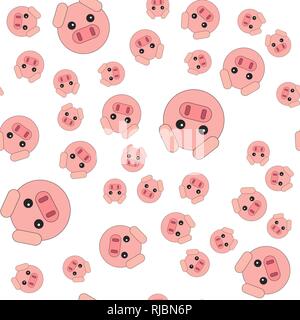 Seamless pattern of pig head. Vector illustration in cartoon style Stock Vector