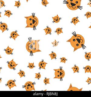 Seamless pattern of cat head. Vector illustration in cartoon style Stock Vector