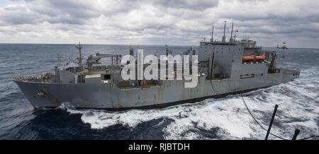 USS Bonhomme Richard alongside fleet replenishment oiler USNS John ...