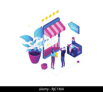 Shopping online - modern colorful isometric vector illustration Stock Vector
