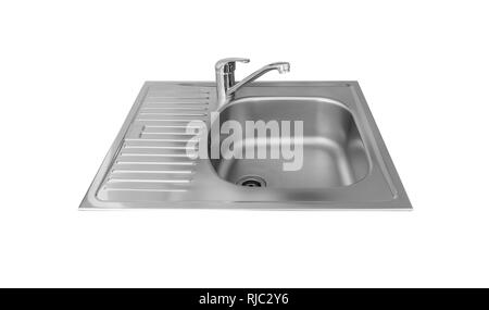 Kitchen sink with tap isolated on a white background Stock Photo