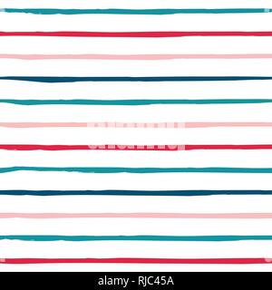 Vector seamless pattern with handdrawn stripes. Hand drawn pink and blue stripes. Stock Vector
