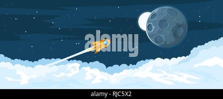 Rockets flying to the moon Stock Vector