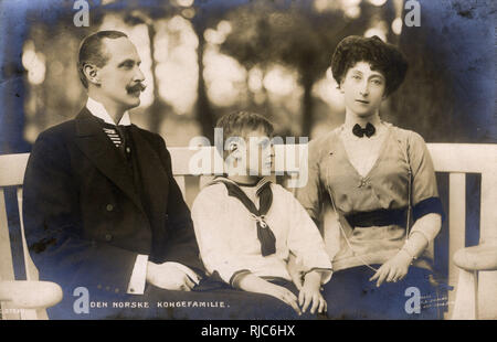 The Norwegian Royal Family - King Haakon VII of Norway (1872-1957), his wife Queen Maud (of Wales) (1869-1938) and their son Olav V (born Prince Alexander of Denmark 1903–1991), who was King of Norway from 1957 until his death.