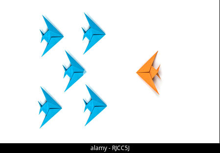 Paper origami fishes isolated on white background. Stock Photo