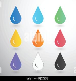 Contrast Drops with blur on white drop of water, amber, blood, ink, oil, printer etc Stock Vector