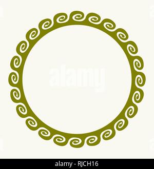 Decorative round frame for your  design in Greek style ornament. Illustration in olive tones. Stock Vector