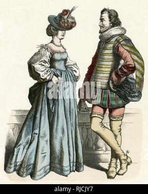 A German noble man and woman in the fashion of the late 16th century ...