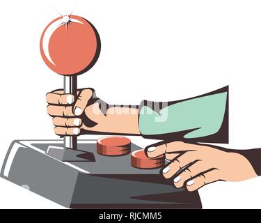 hands with console video game retro portable vector illustration hand ...