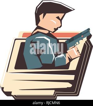 retro video game portable with gangster avatar vector illustration design Stock Vector