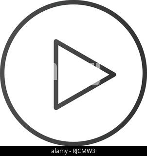 Play button, line icon. Vector outline media sign. Trendy flat outline ui sign design. Thin linear graphic pictogram for web site, mobile application. Stock Vector