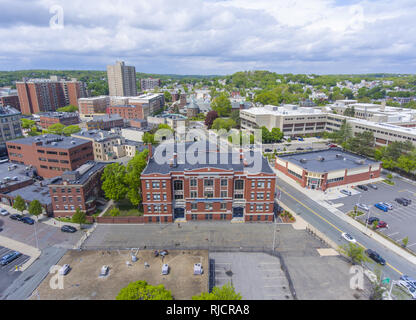 Cheverus School aerial view on Centre Street in downtown Malden, Massachusetts, USA. Stock Photo