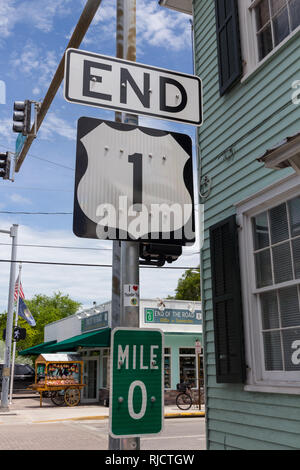 The end of the Highway #1, Zero Mile, Key West, Florida Keys, Florida, USA Stock Photo
