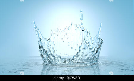 Frozen motion splash crown with waves and droplets on calm water ...