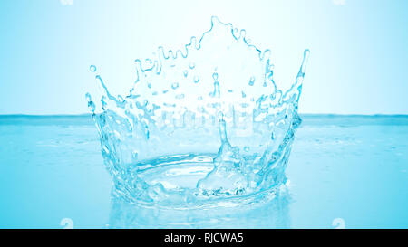 Frozen motion splash crown with waves and droplets on calm water ...